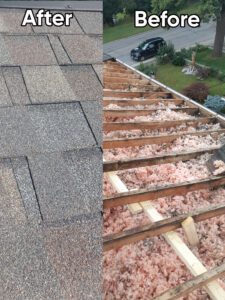Before and after image of a house roof in construction