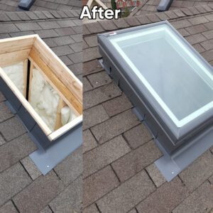 Before and after image of a sunroof of a house